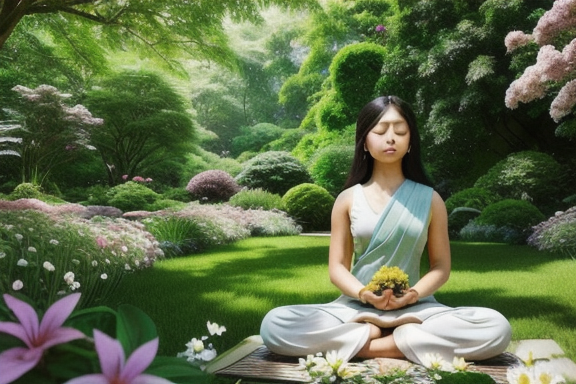 Person meditating in a peaceful garden
