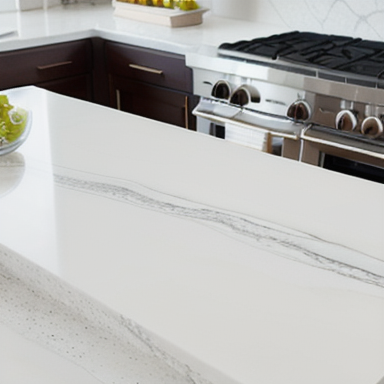 White quartz kitchen countertop