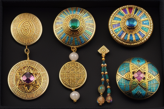Ancient Egyptian amulets with various gemstones and crystals