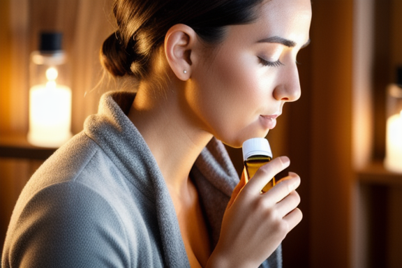 A person inhaling the aroma of essential oils for relaxation