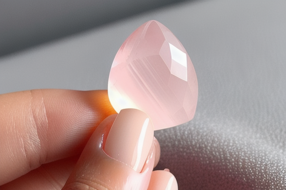Rose quartz crystal in a hand