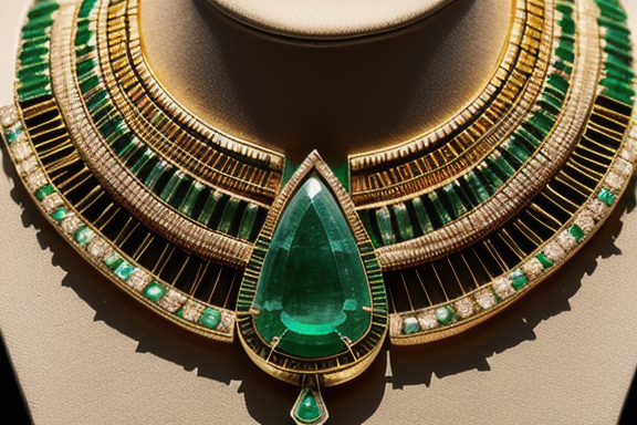 Ancient Egyptian pharaoh wearing emerald jewelry